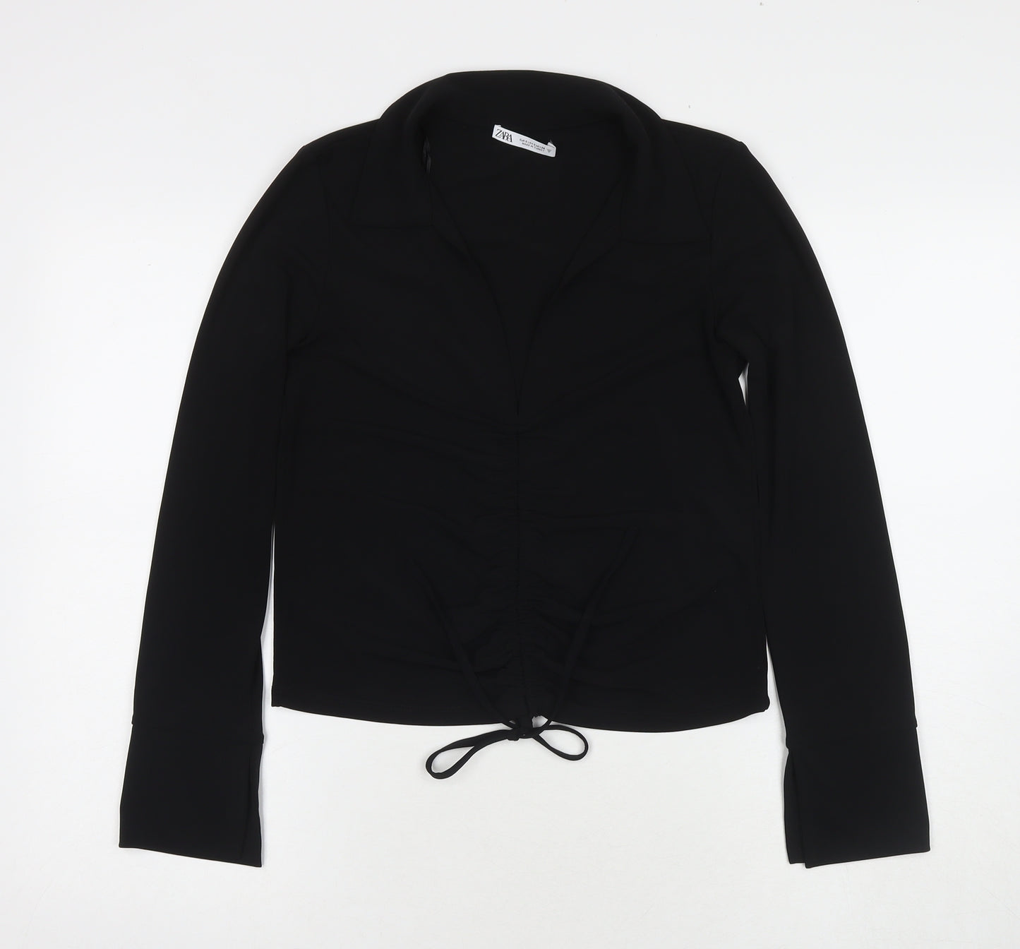 Zara Womens Black Polyester Basic Blouse Size S Collared