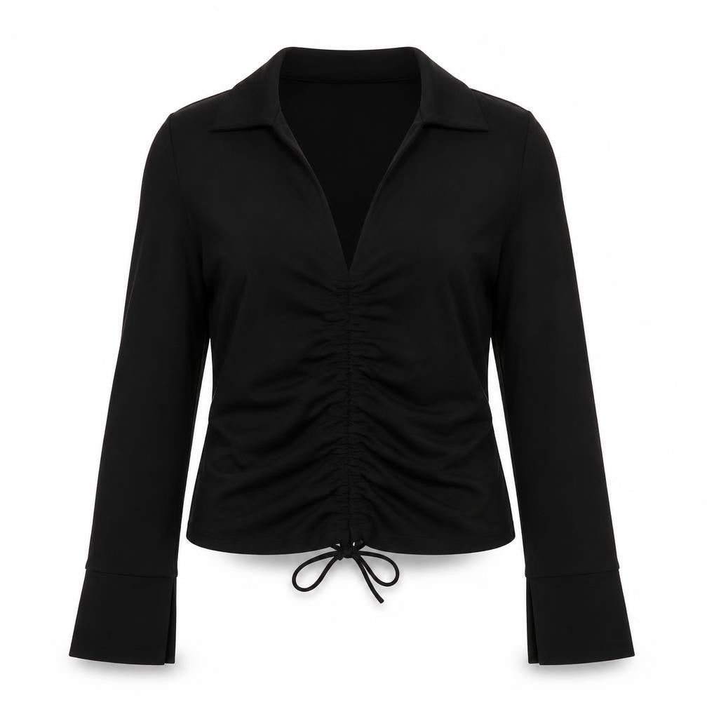 Zara Womens Black Polyester Basic Blouse Size S Collared