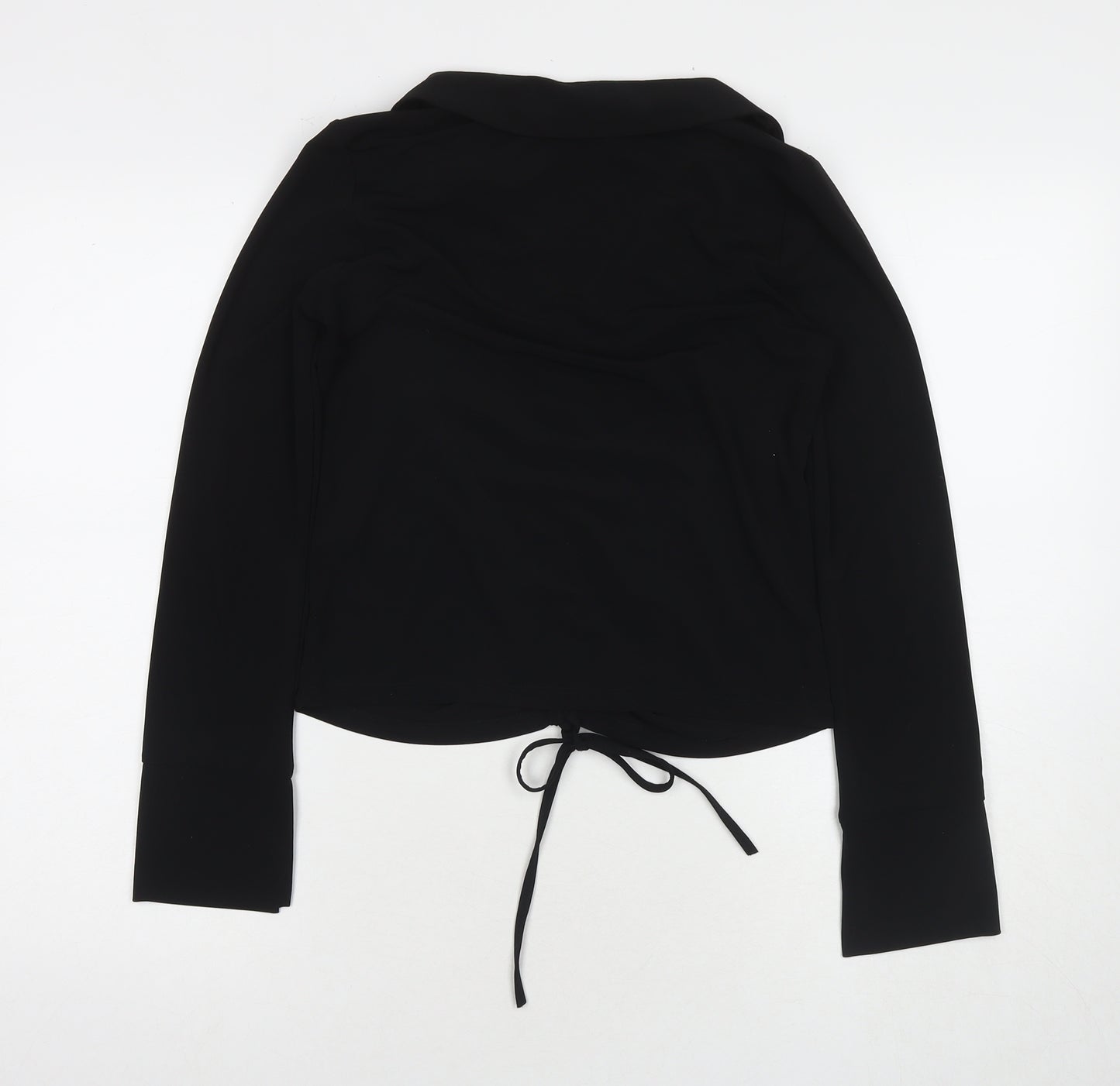 Zara Womens Black Polyester Basic Blouse Size S Collared