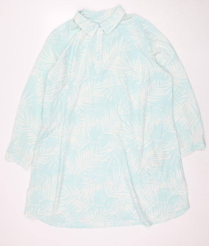 D&Co. Womens Blue Floral Polyester Shirt Dress Size 3XL Collared Pullover - Beach Cover-Up