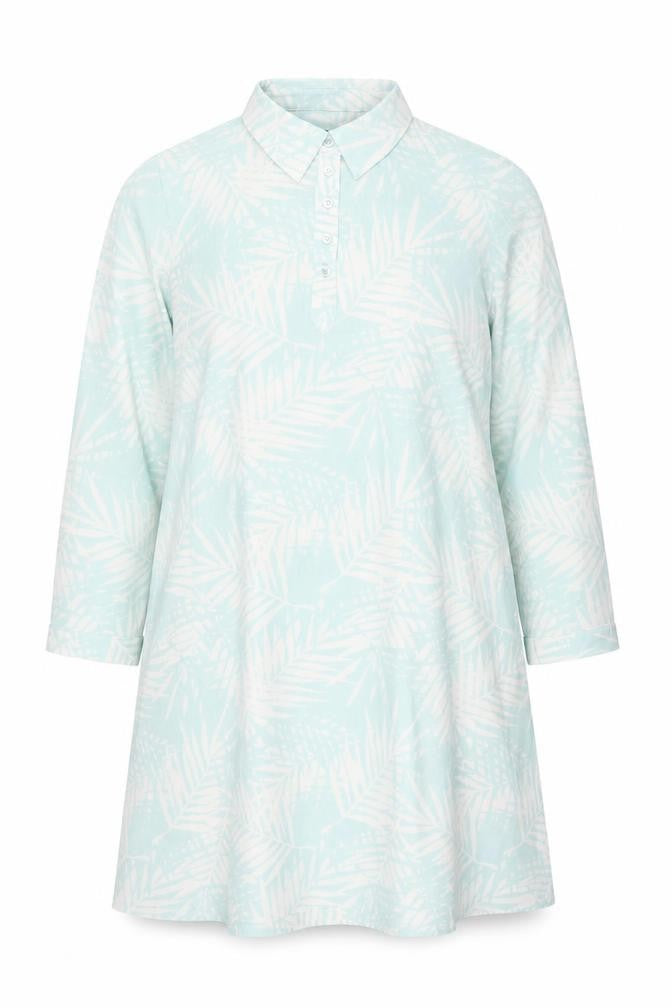 D&Co. Womens Blue Floral Polyester Shirt Dress Size 3XL Collared Pullover - Beach Cover-Up