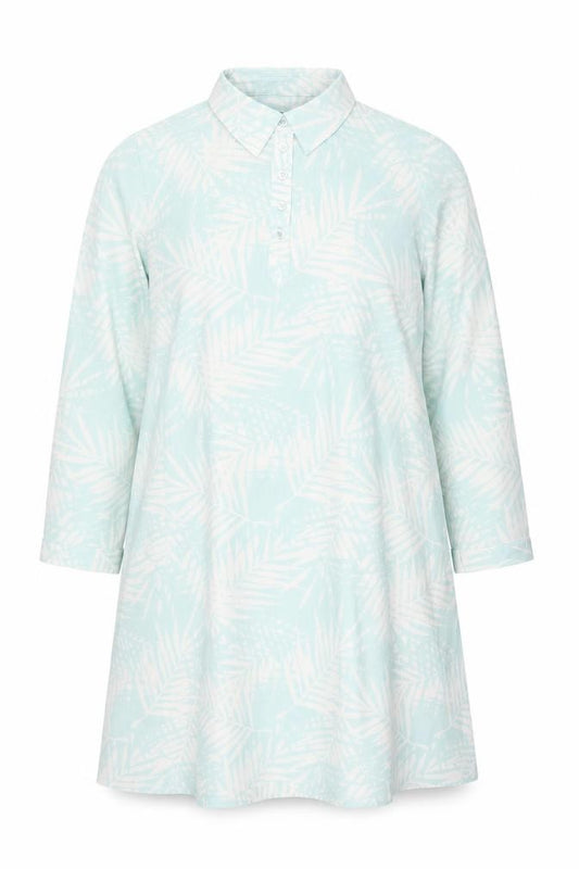 Front view of D&Co. women’s blue floral polyester shirt dress, size 3XL, collared pullover - beach cover-up
