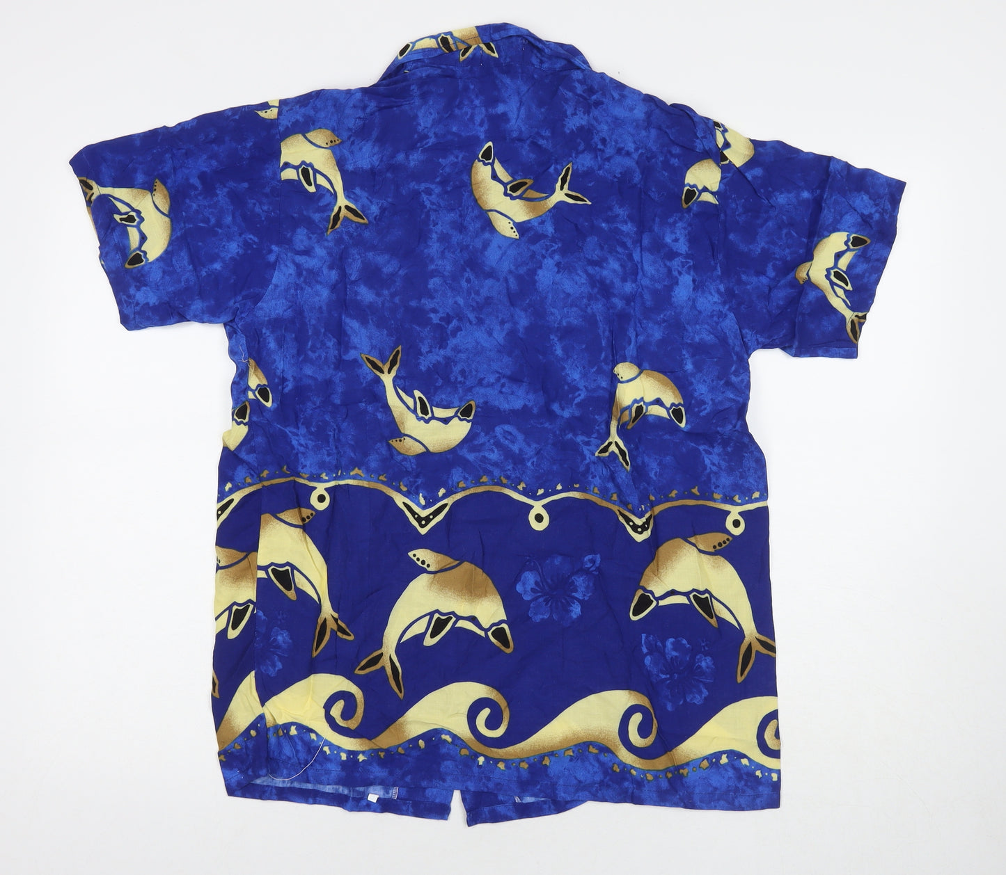 Eurousa Womens Blue Geometric Polyester Basic Button-Up Size L Collared - Dolphins
