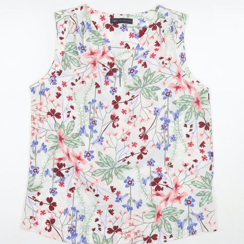 NEXT Womens White Floral Polyester Basic Tank Size 10 V-Neck