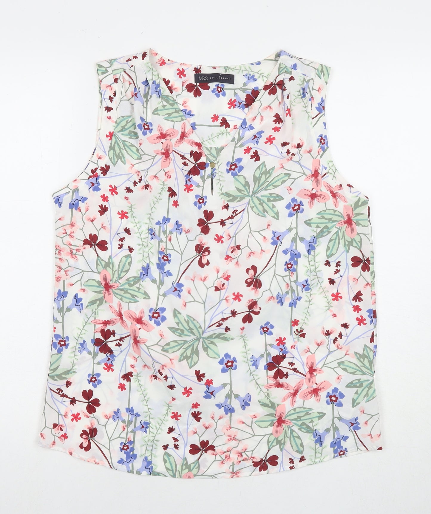 NEXT Womens White Floral Polyester Basic Tank Size 10 V-Neck