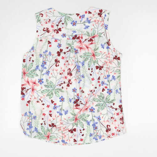 NEXT Womens White Floral Polyester Basic Tank Size 10 V-Neck