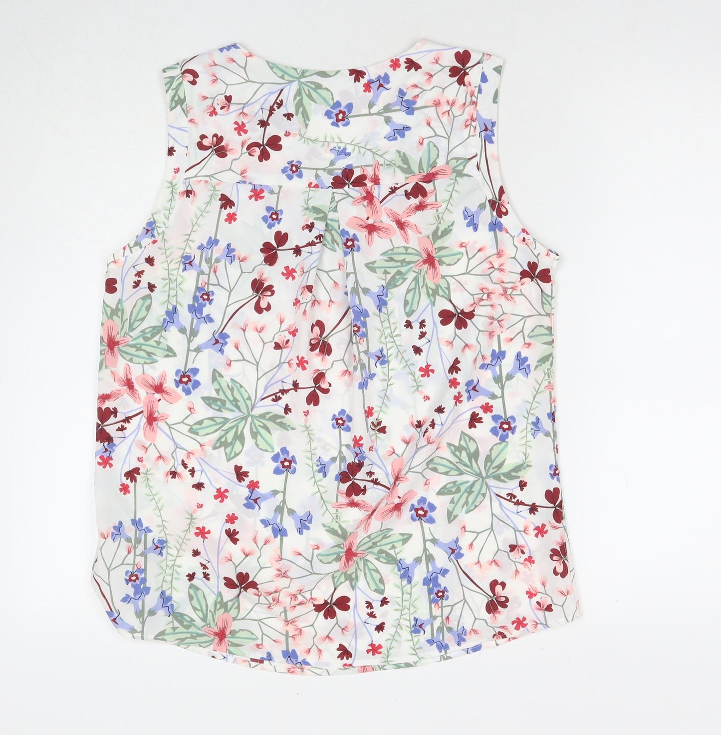NEXT Womens White Floral Polyester Basic Tank Size 10 V-Neck