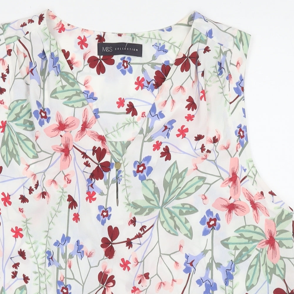 NEXT Womens White Floral Polyester Basic Tank Size 10 V-Neck