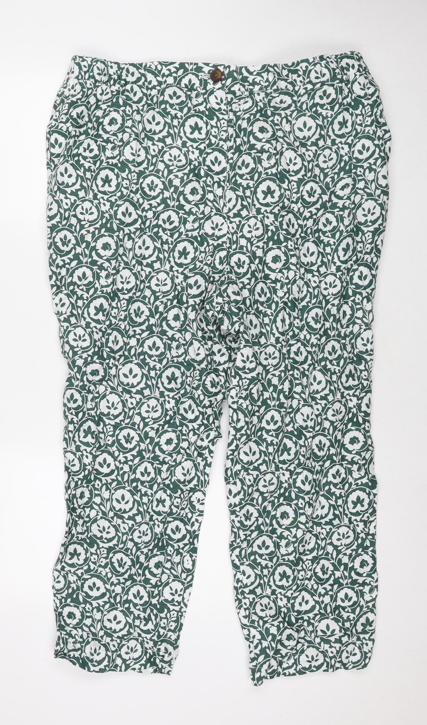 Boden Womens Green Floral Linen Trousers Size 20 L25 in Regular Zip