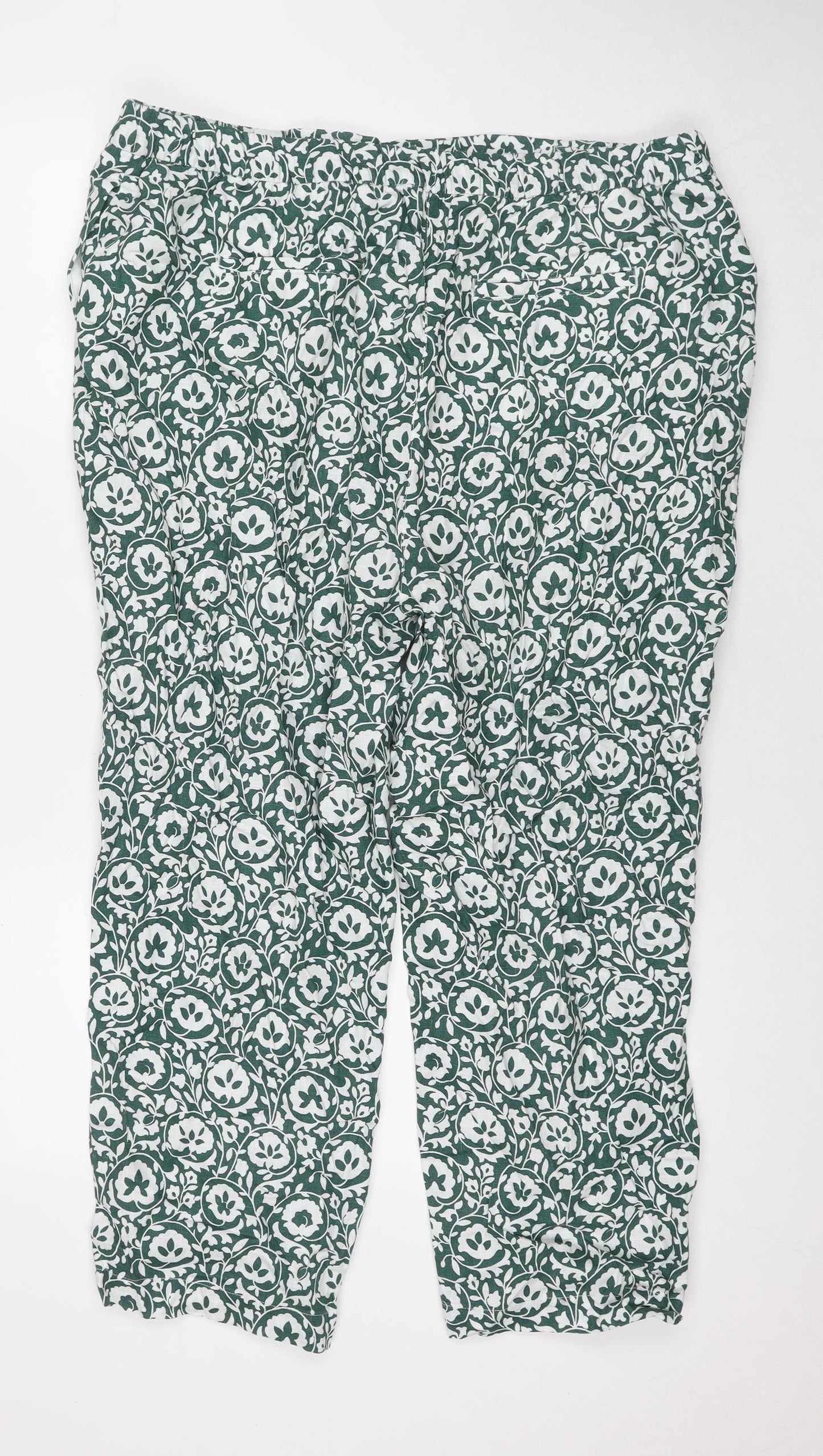 Boden Womens Green Floral Linen Trousers Size 20 L25 in Regular Zip