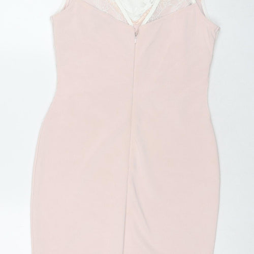 Lipsy Womens Pink Floral Polyester A-Line Size 12 Round Neck Zip