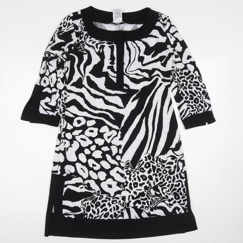 Tiana B Womens Black Animal Print Polyester A-Line Size S V-Neck Pullover