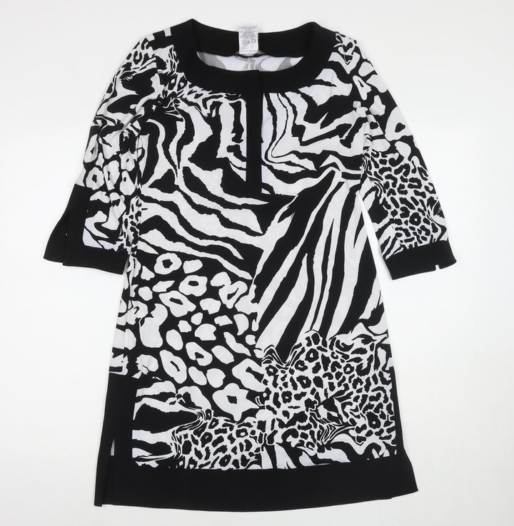 Tiana B Womens Black Animal Print Polyester A-Line Size S V-Neck Pullover