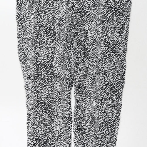 Marks and Spencer Womens Black Geometric Viscose Trousers Size 10 L27 in Regular Drawstring