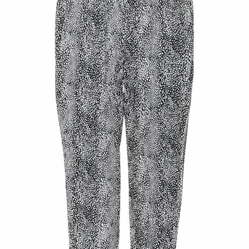 Marks and Spencer Womens Black Geometric Viscose Trousers Size 10 L27 in Regular Drawstring
