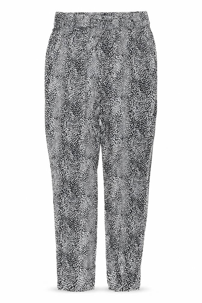 Marks and Spencer Womens Black Geometric Viscose Trousers Size 10 L27 in Regular Drawstring