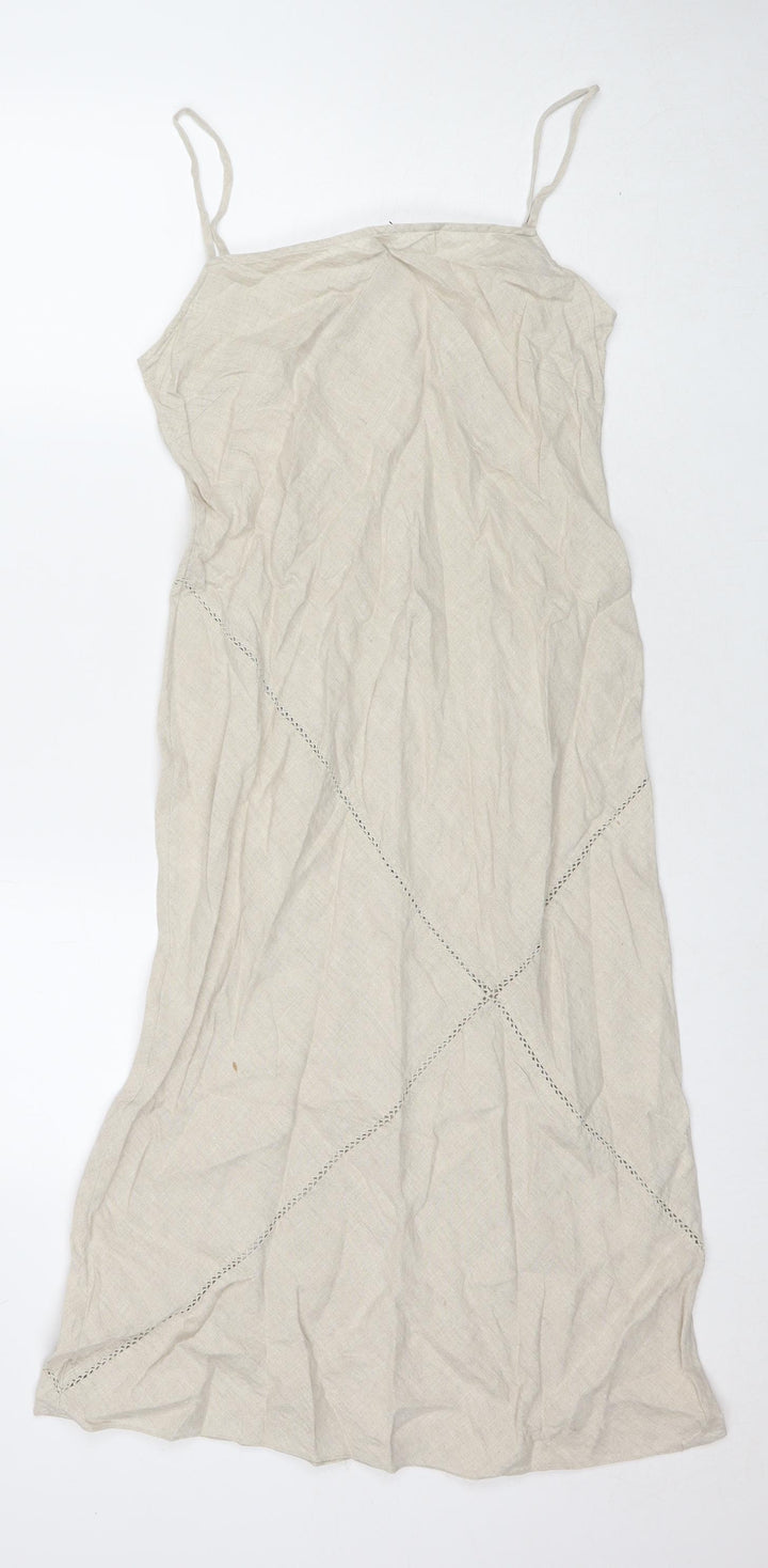 Planet Womens Beige Linen A-Line Size 10 Round Neck Pullover