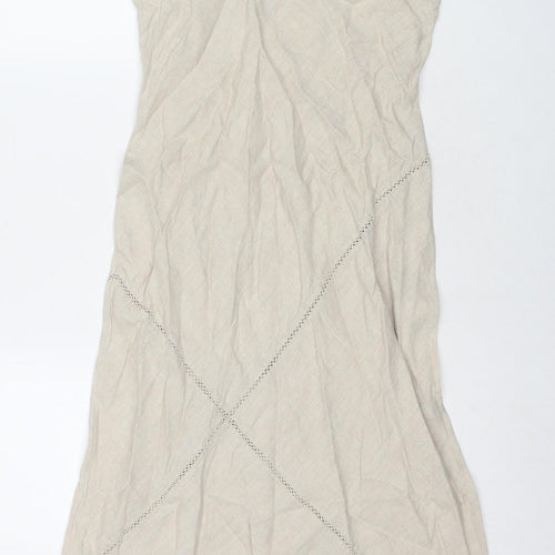 Planet Womens Beige Linen A-Line Size 10 Round Neck Pullover
