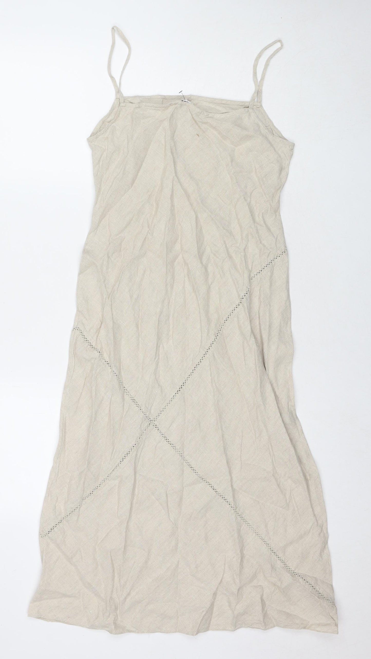 Planet Womens Beige Linen A-Line Size 10 Round Neck Pullover
