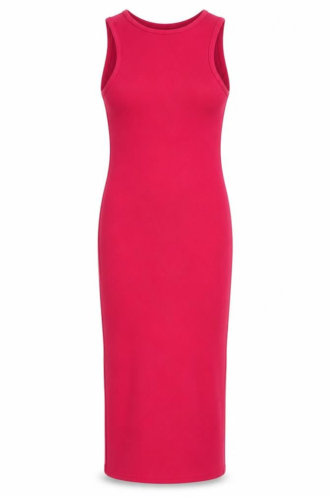 Front view of I SAW IT FIRST women’s pink polyester bodycon, size UK 6, round neck pullover