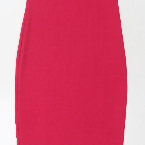 I SAW IT FIRST Womens Pink Polyester Bodycon Size 6 Round Neck Pullover