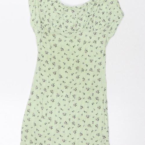 PRETTYLITTLETHING Womens Green Floral Viscose Mini Size 6 Square Neck Pullover