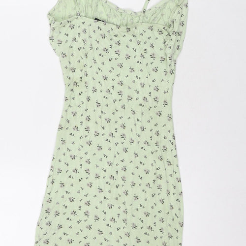 PRETTYLITTLETHING Womens Green Floral Viscose Mini Size 6 Square Neck Pullover