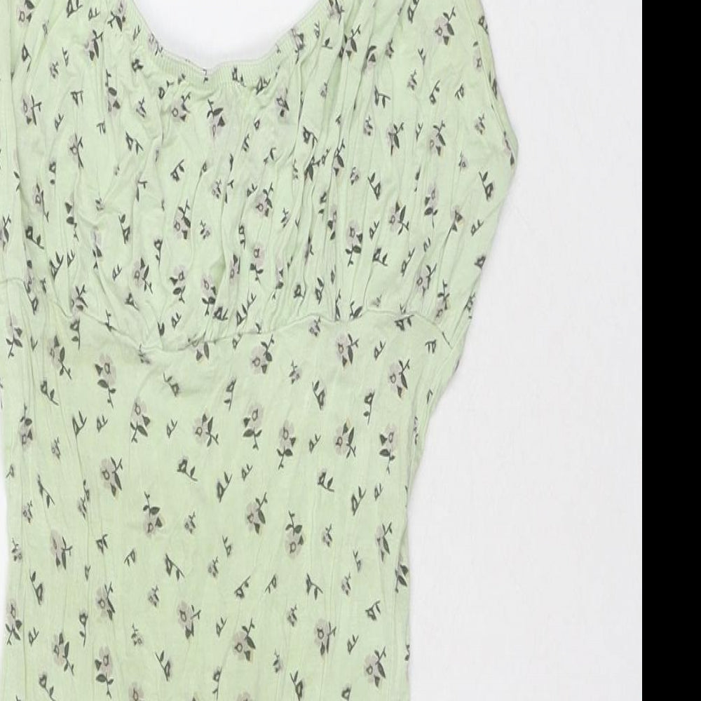 PRETTYLITTLETHING Womens Green Floral Viscose Mini Size 6 Square Neck Pullover