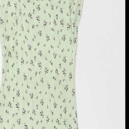 PRETTYLITTLETHING Womens Green Floral Viscose Mini Size 6 Square Neck Pullover