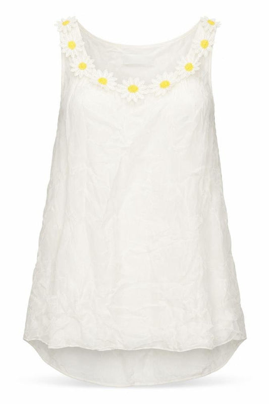 Front view of Alice Rinaldi women’s white polyester basic tank, size S, round neck