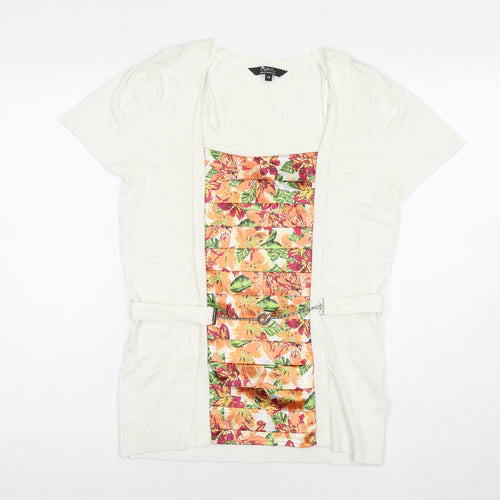 Julien Macdonald Womens White Floral Viscose Basic Blouse Size 14 Round Neck