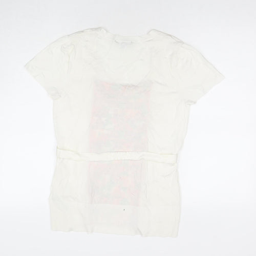 Julien Macdonald Womens White Floral Viscose Basic Blouse Size 14 Round Neck
