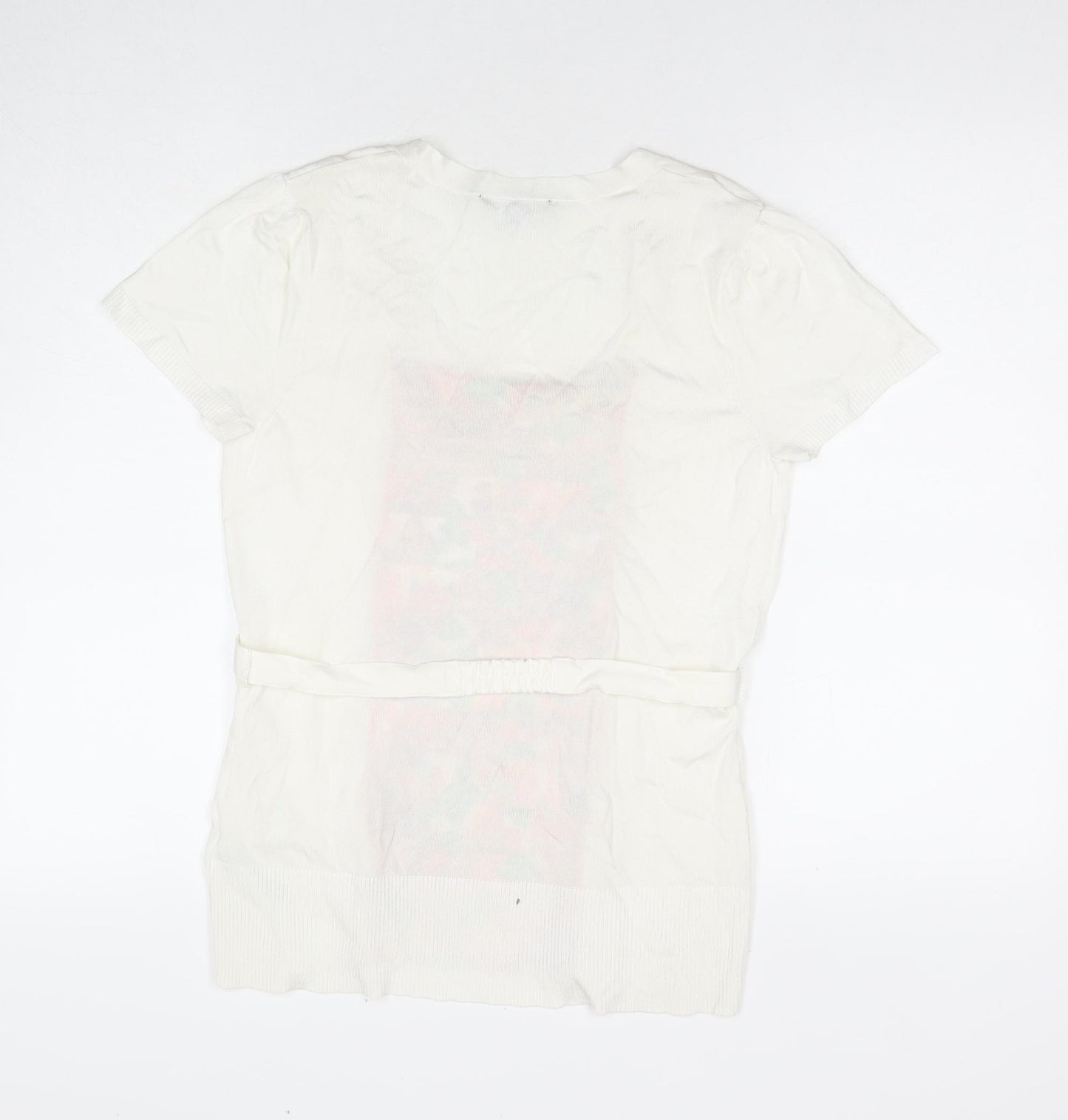 Julien Macdonald Womens White Floral Viscose Basic Blouse Size 14 Round Neck