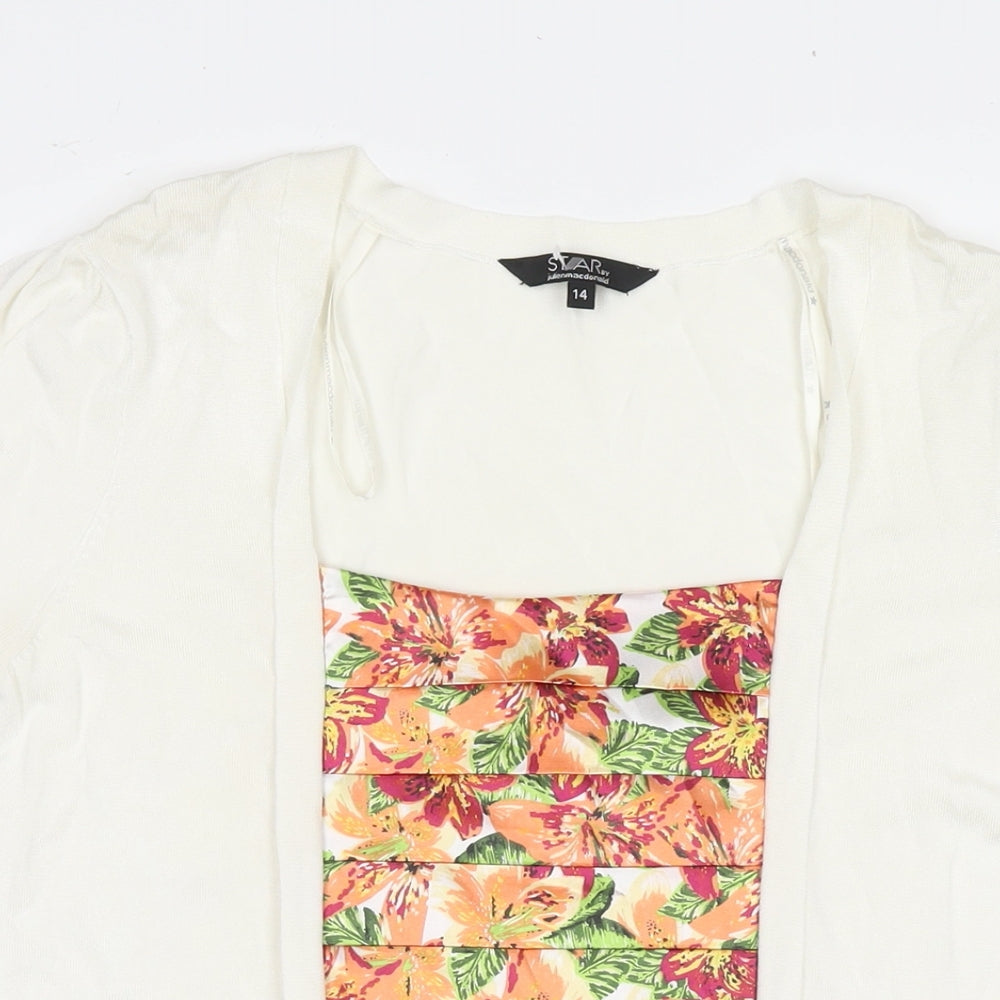 Julien Macdonald Womens White Floral Viscose Basic Blouse Size 14 Round Neck