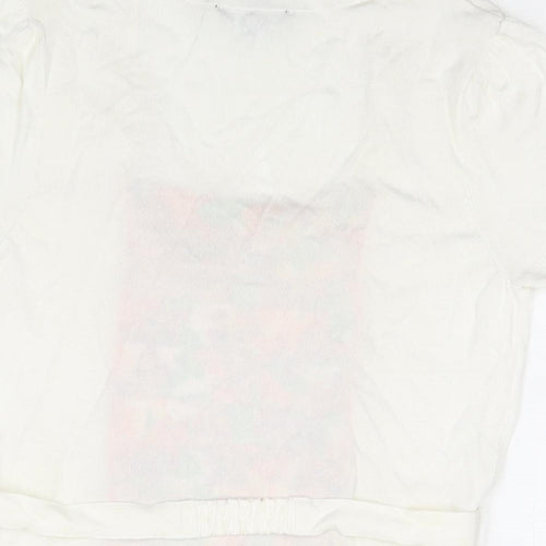 Julien Macdonald Womens White Floral Viscose Basic Blouse Size 14 Round Neck