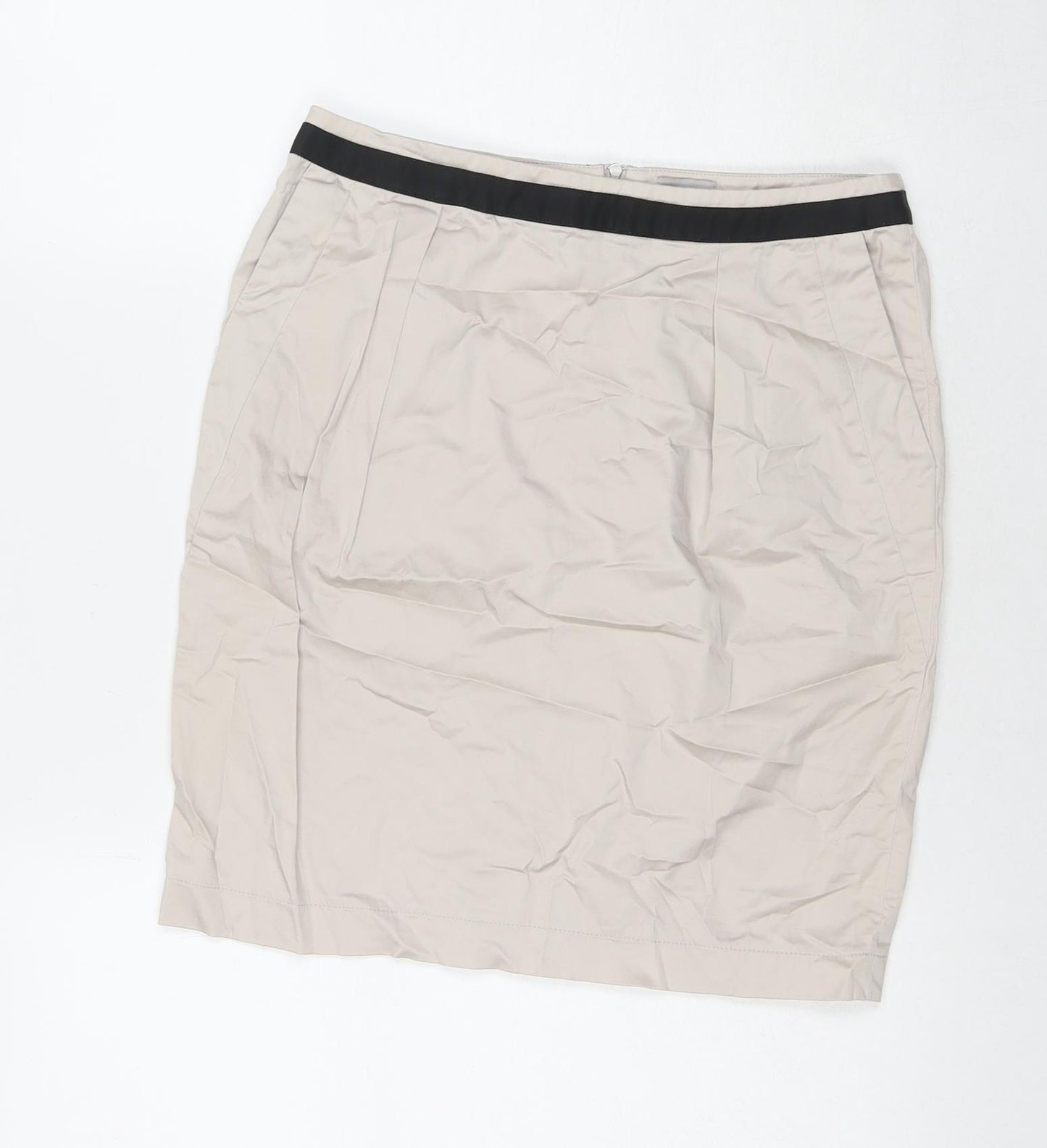 Cyrillus Womens Beige Cotton A-Line Skirt Size 10 Zip