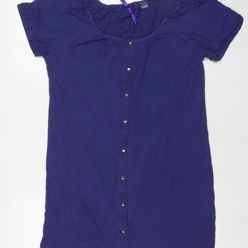 Seraphine Womens Blue Viscose Shirt Dress Size M Round Neck Snap