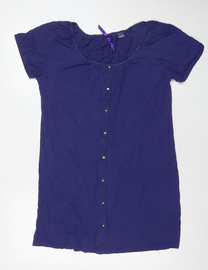 Seraphine Womens Blue Viscose Shirt Dress Size M Round Neck Snap