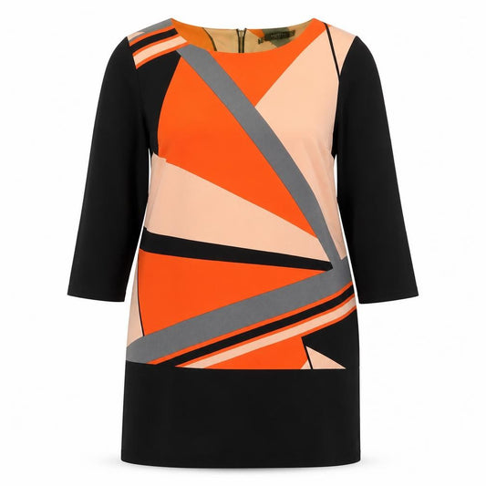 Front view of Principles women’s multicoloured colourblock polyester a-line, size UK 16, round neck zip