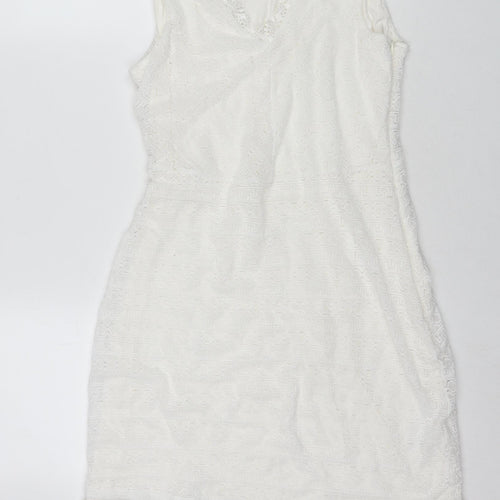 Red Herring Womens White Polyester A-Line Size 14 V-Neck Pullover