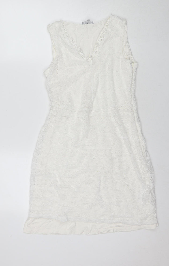 Red Herring Womens White Polyester A-Line Size 14 V-Neck Pullover