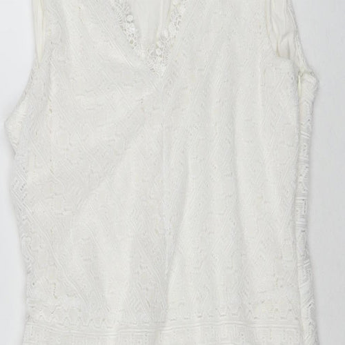 Red Herring Womens White Polyester A-Line Size 14 V-Neck Pullover