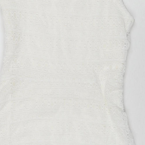 Red Herring Womens White Polyester A-Line Size 14 V-Neck Pullover