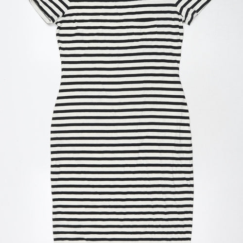 Marks and Spencer Womens White Striped Viscose Bodycon Size 10 Round Neck Pullover