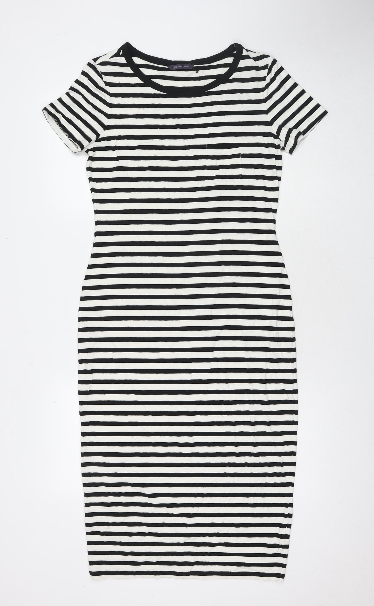 Marks and Spencer Womens White Striped Viscose Bodycon Size 10 Round Neck Pullover