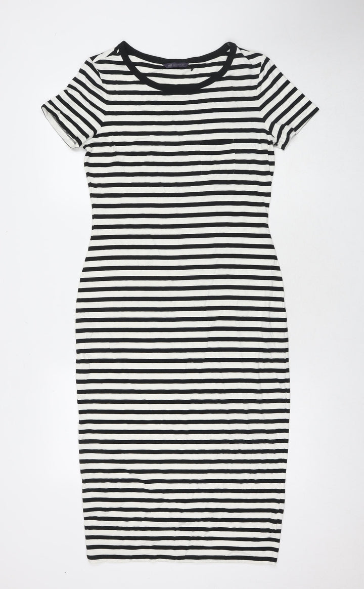 Marks and Spencer Womens White Striped Viscose Bodycon Size 10 Round Neck Pullover