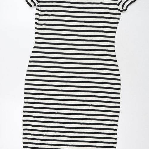 Marks and Spencer Womens White Striped Viscose Bodycon Size 10 Round Neck Pullover