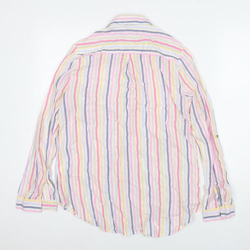 Marks and Spencer Womens Multicoloured Striped Cotton Basic Button-Up Size 12 Collared