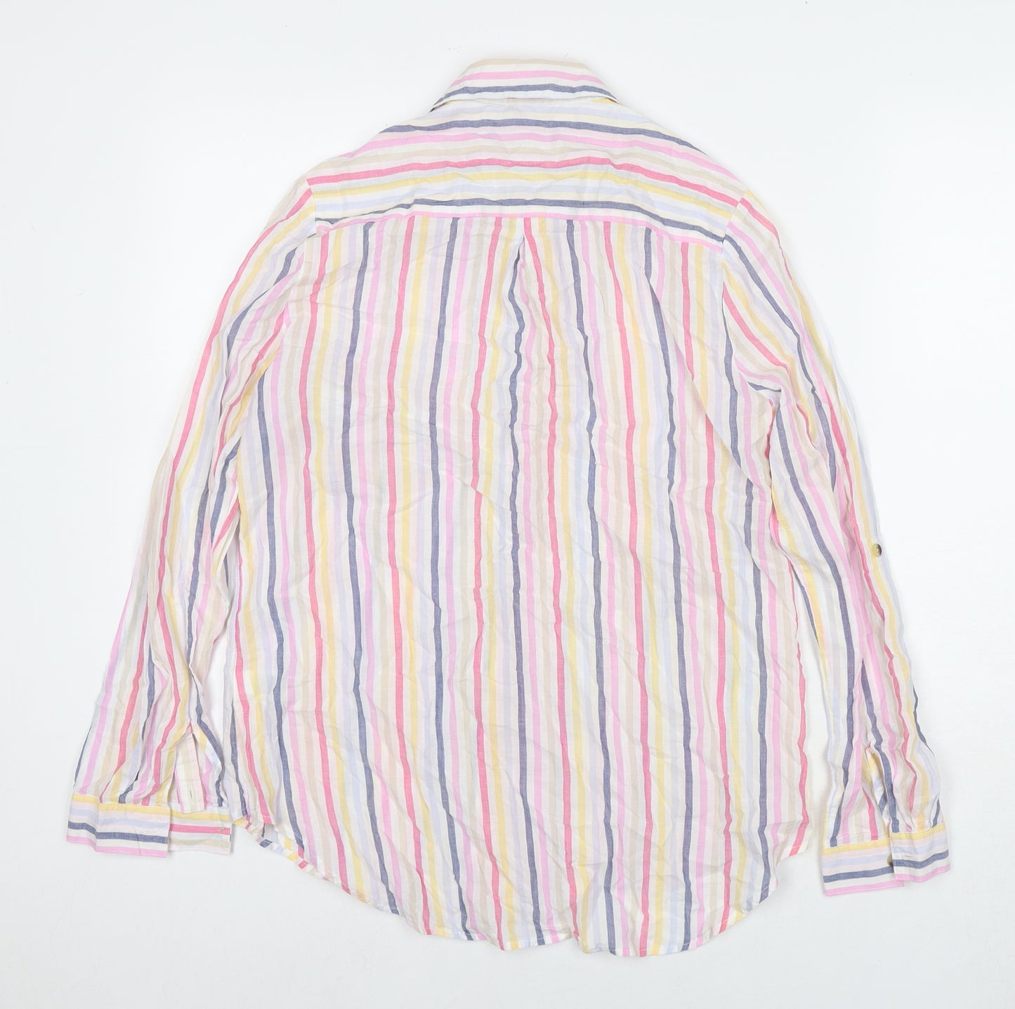 Marks and Spencer Womens Multicoloured Striped Cotton Basic Button-Up Size 12 Collared