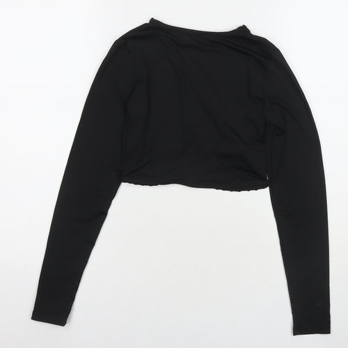 PRETTYLITTLETHING Womens Black Polyester Cropped T-Shirt Size 6 Round Neck
